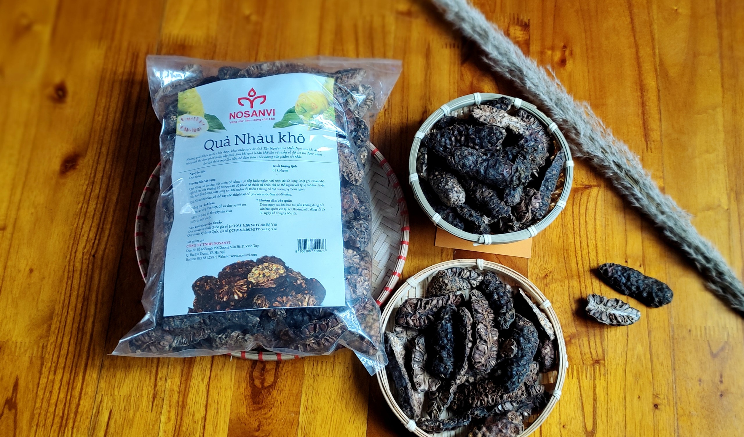 Trái Nhàu Khô (Noni Dry) NOSANVI túi 1kg Đã được Kiểm nghiệm và công bố đủ điều kiện an toàn vệ sinh thực phẩm