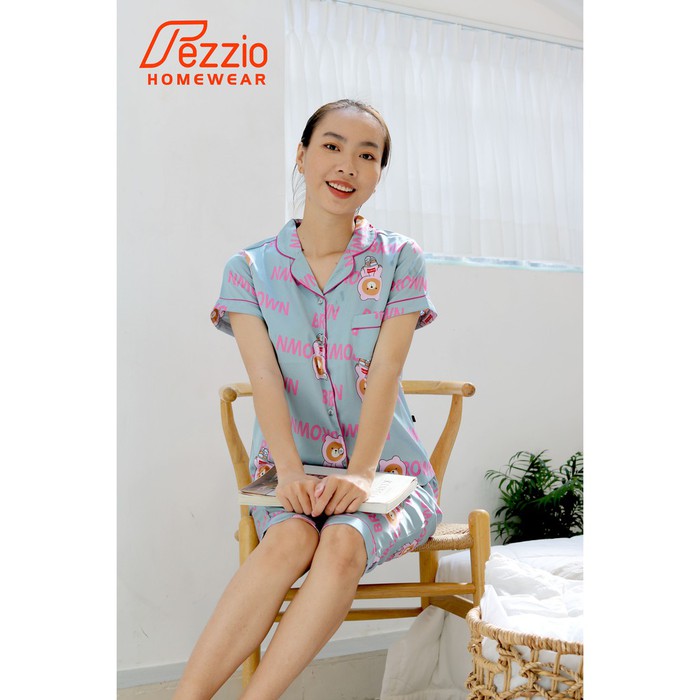 Pijama nữ chất lụa latin cao cấp mềm mát kiểu dáng cộc tay - quần ngố trẻ trung đáng yêu thương hiệu Fezzio chính hãng