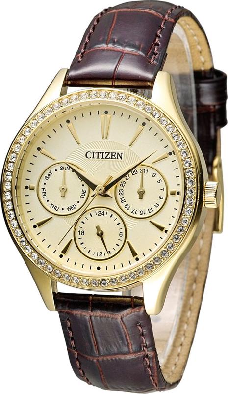 Đồng Hồ Citizen Nữ Đính Đá Swarovski Dây Da ED8162-03P - Mặt Vàng