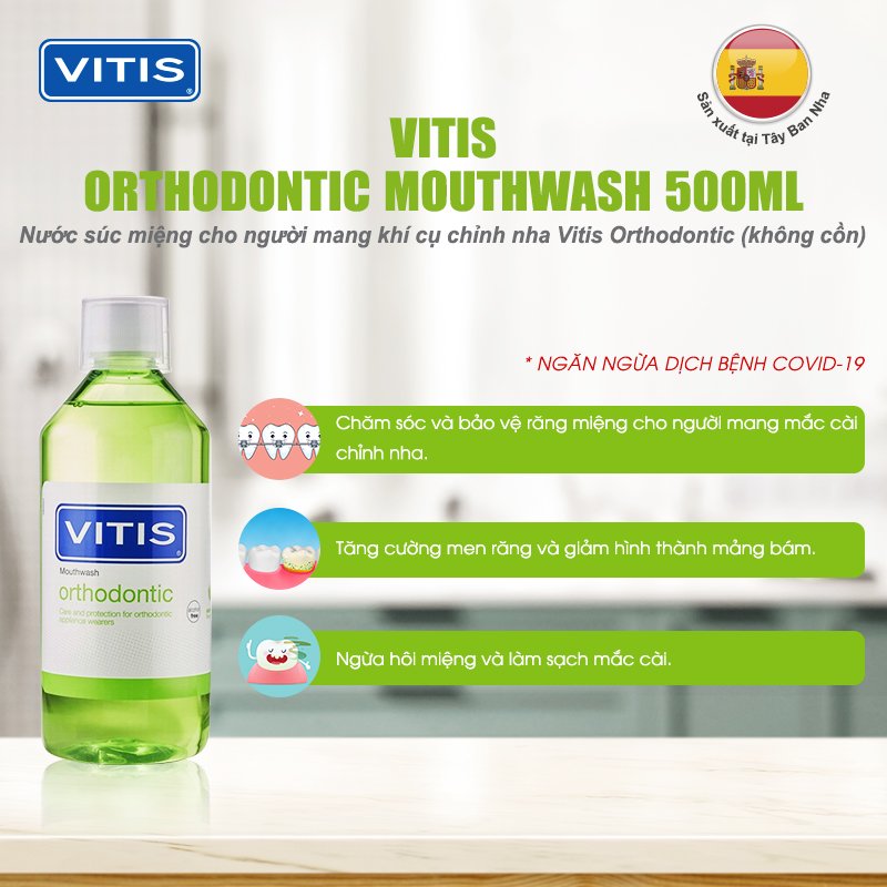 Nước súc miệng cho người mang khí cụ chỉnh nha Vitis Orthodontic 500ml