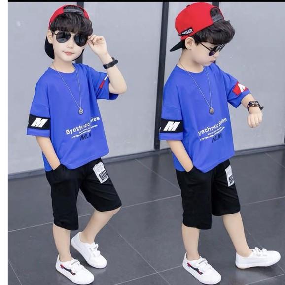 Bộ đồ bé trai Con Xinh cotton phối M.M set quần áo trẻ em từ 5 đến 14 tuổi