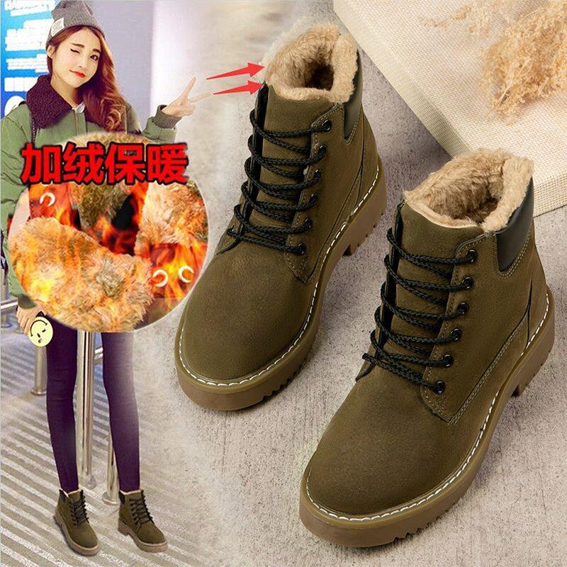 Giày Bốt Cotton Lót Lông Cừu Dày Dặn Đế Bằng Phong Cách Hàn Quốc Thời Trang Mùa Đông Hàng Mới 2021 Dành Cho Bạn Nữ