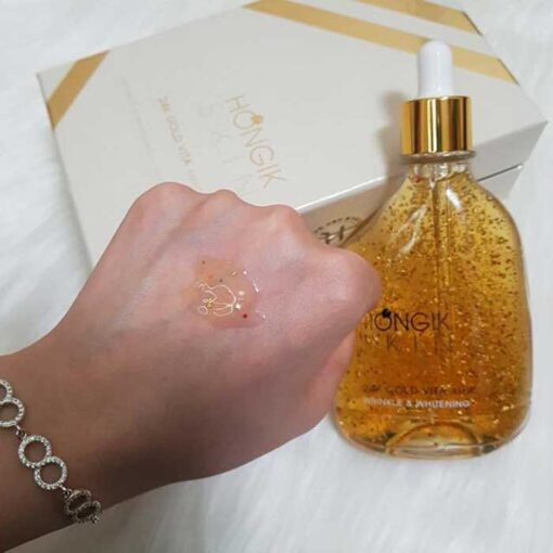 Tinh chất vàng non Hongik Skin 24k Gold Vita Ampoule Wrinkle giúp sản sinh colagen trong da tạo sự đàn hồi cho da.