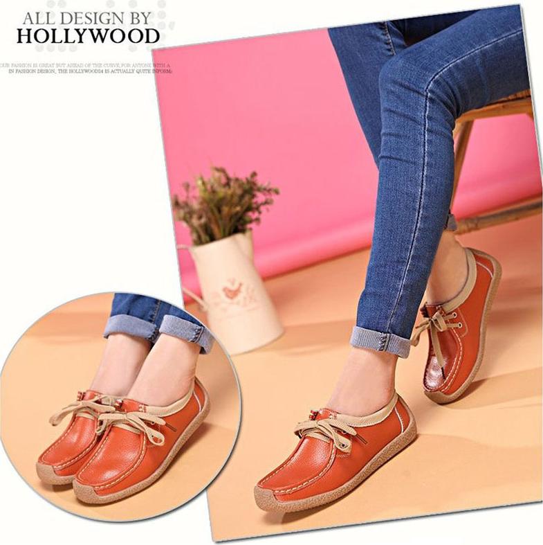 Women's Oxford Casual Shoes Soft Leather Lace-Up Flat Boat Shoes