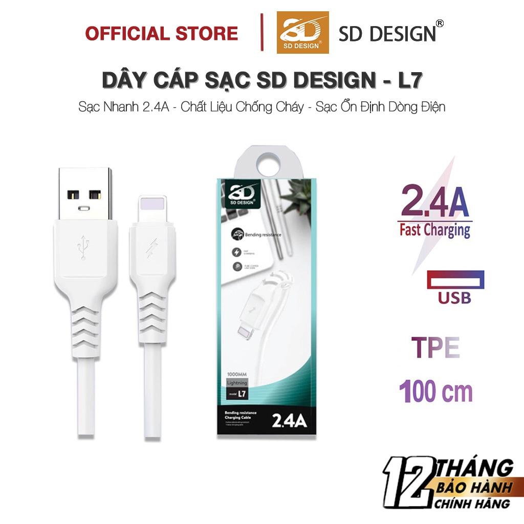 Cáp Sạc 2.4A SD DESIGN L7 sạc nhanh ổn định, chất liệu cao cấp, dây dài 1m, bảo hành 1 đổi 1