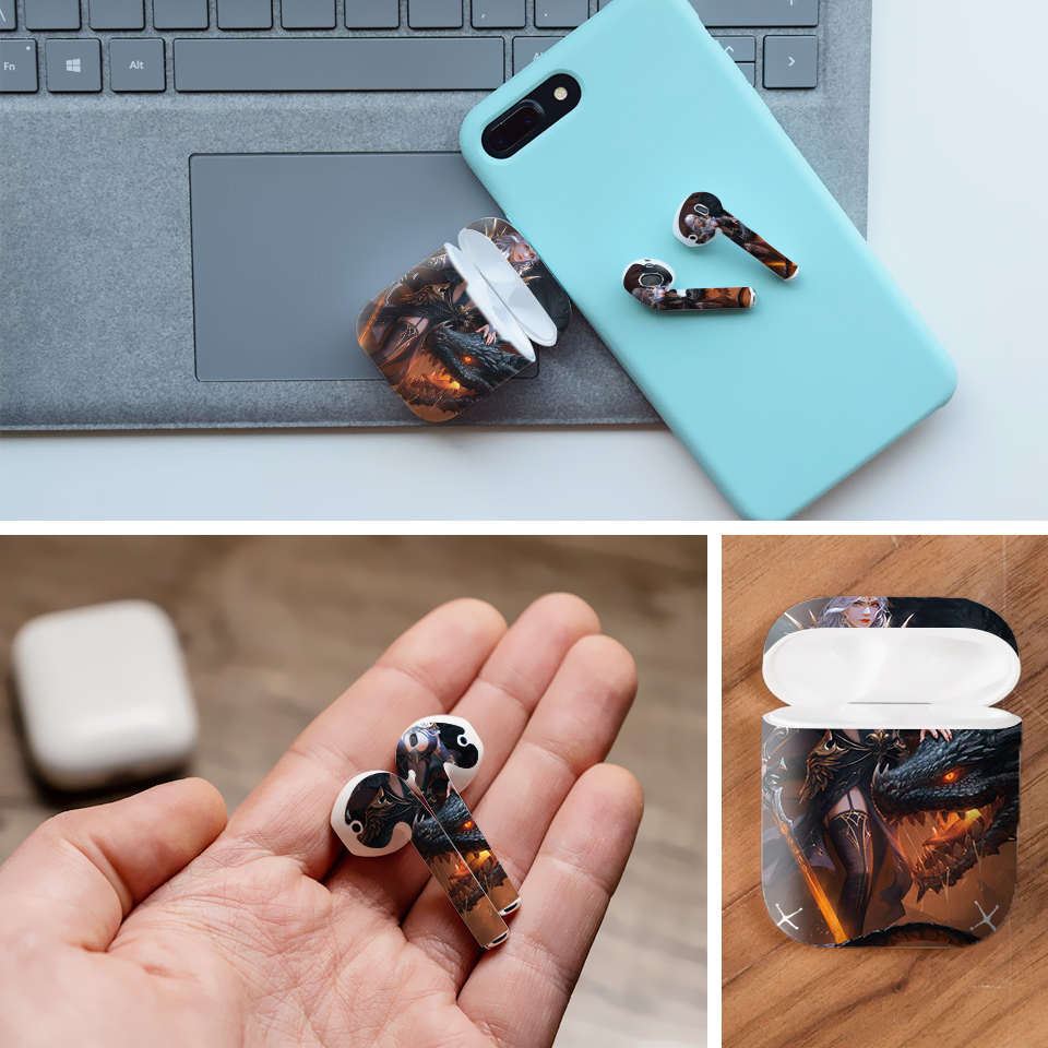 Miếng dán skin chống bẩn cho tai nghe AirPods in hình Rồng Dragon - dra010 (bản không dây 1 và 2)