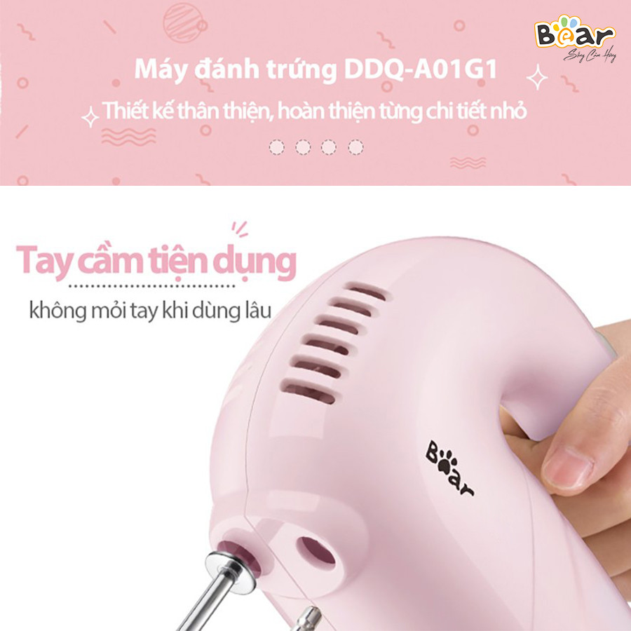 Máy đánh trứng cầm tay Bear DDQ-A01G1 - Thiết kế hết nước chấm, công năng tuyệt vời -Hàng chính hãng