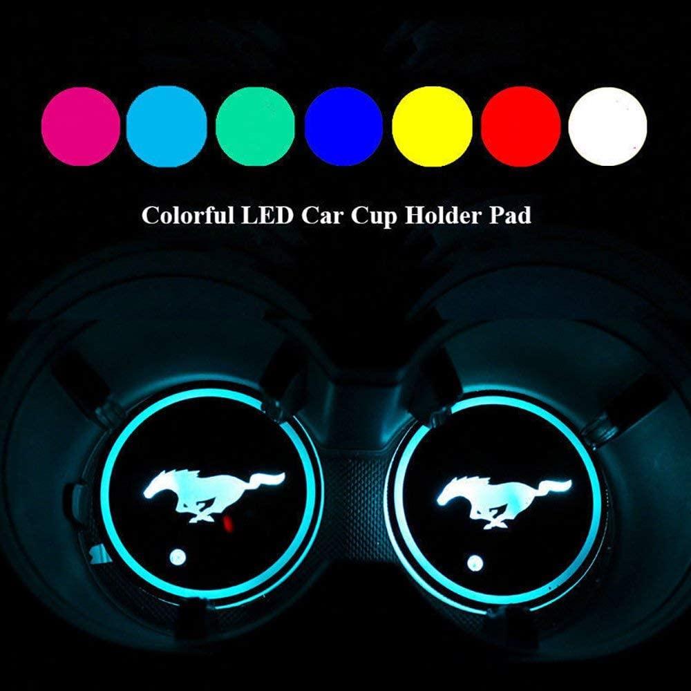 Đèn LED giữ cốc xe hơi cho Mustang, 2 miếng lót logo ô tô