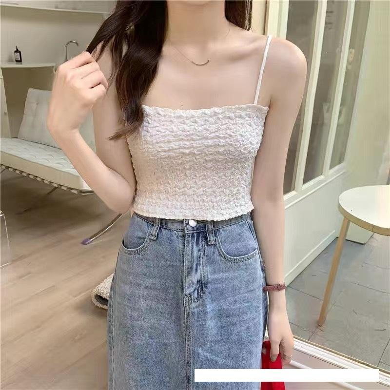 Áo Bra 2 dây dáng Lửng CROPTOP NHÚN có đệm mút liền áo,cogiãn, nhiều màu lựa chọn cho Nữ Women Thun Nhung Dáng Ngắn