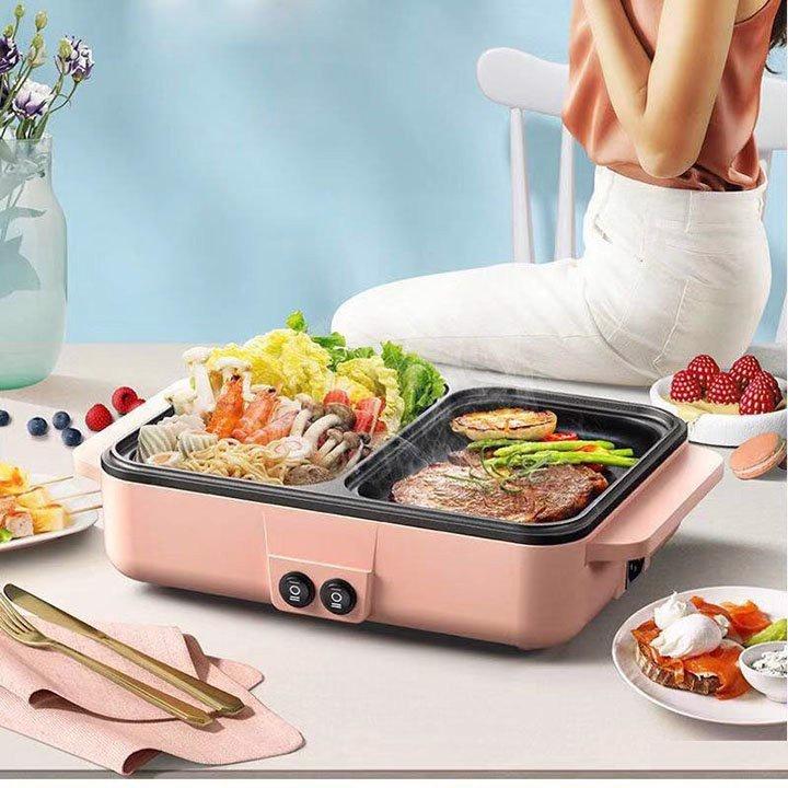 BẾP ĐIỆN 2 NGĂN MINI – NẤU LẨU VÀ ĐỒ NƯỚNG 2 NGĂN RIÊNG - NHỎ GỌN TIỆN DỤNG