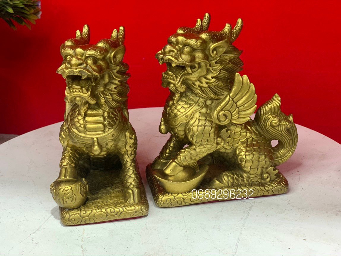 Đôi Kỳ Lân phong thuỷ bằng đồng vàng