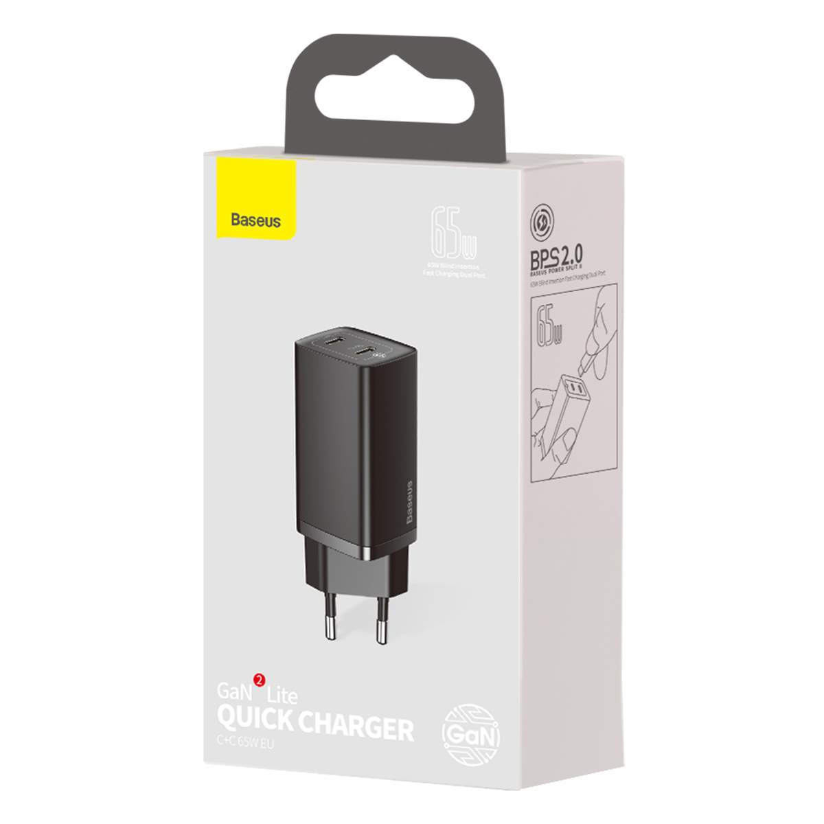 Củ sạc Baseus Travel Charger GaN2 Lite Quick Charger C + C 65W Hàng nhập khẩu