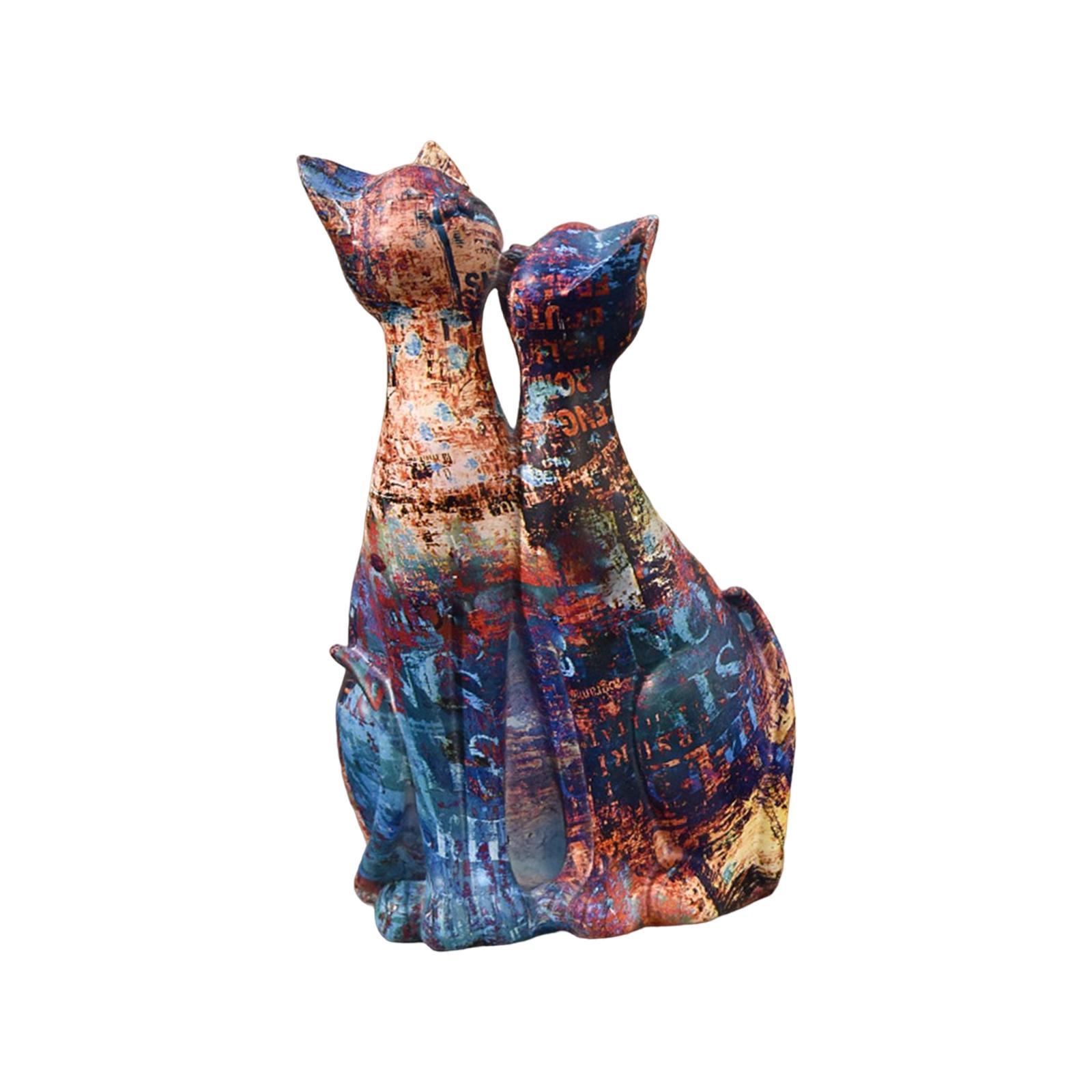 Couple Cat Statues Animals Sculpture Desktop Kitty Figures Resin Figurines