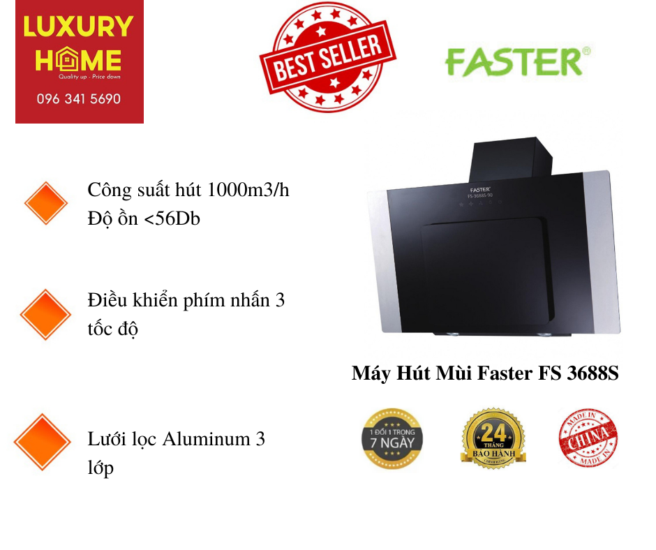 Máy Hút Mùi Faster FS 3688S - Hàng chính hãng