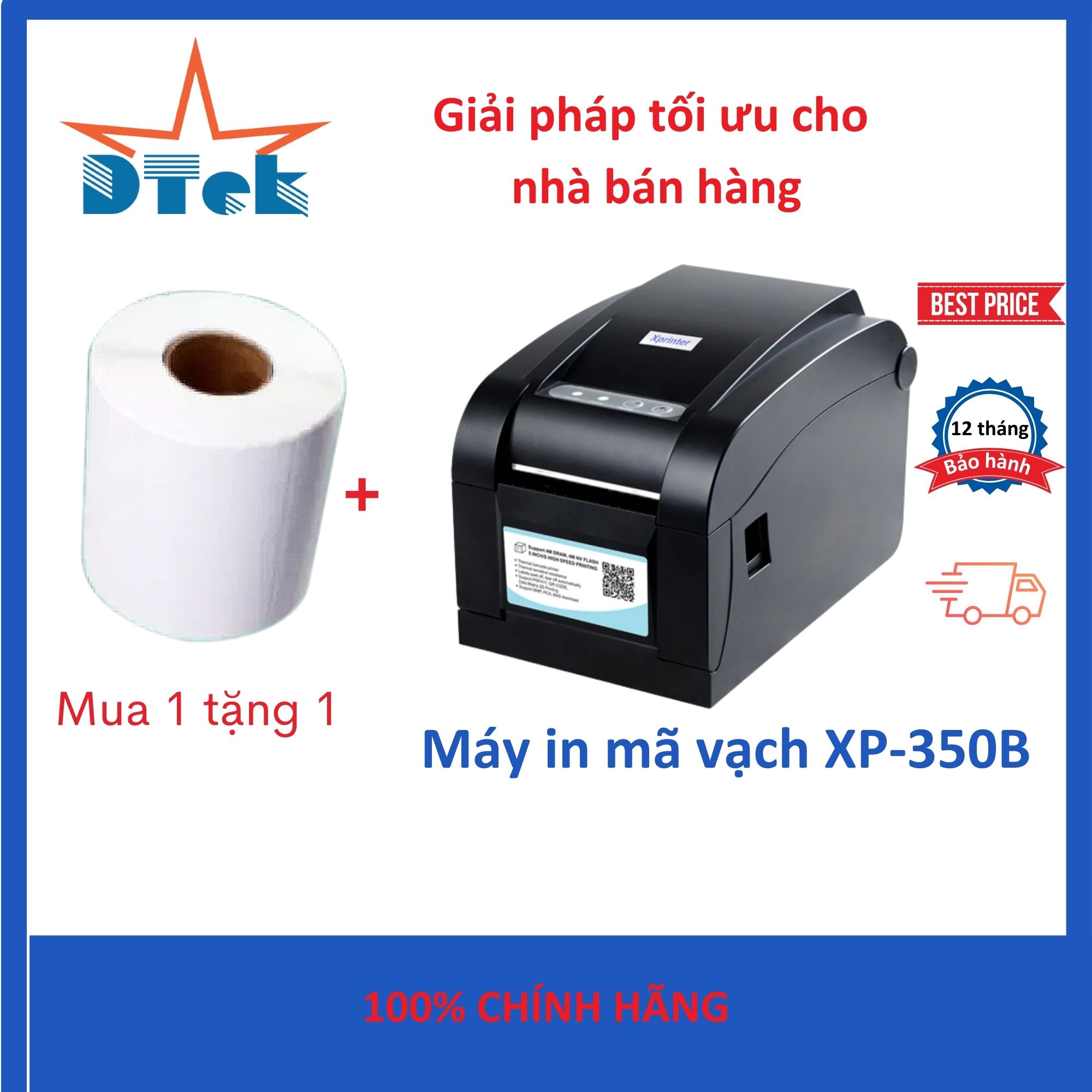 Máy in mã vạch XP-350B Dtek - Hàng nhập khẩu chính hãng