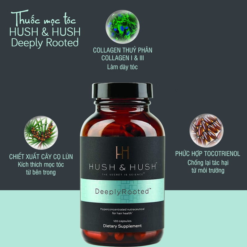 Viên Uống Giảm Rụng Tóc, Phục Hồi Tóc Hush And Hush Deeply Rooted 120 viên