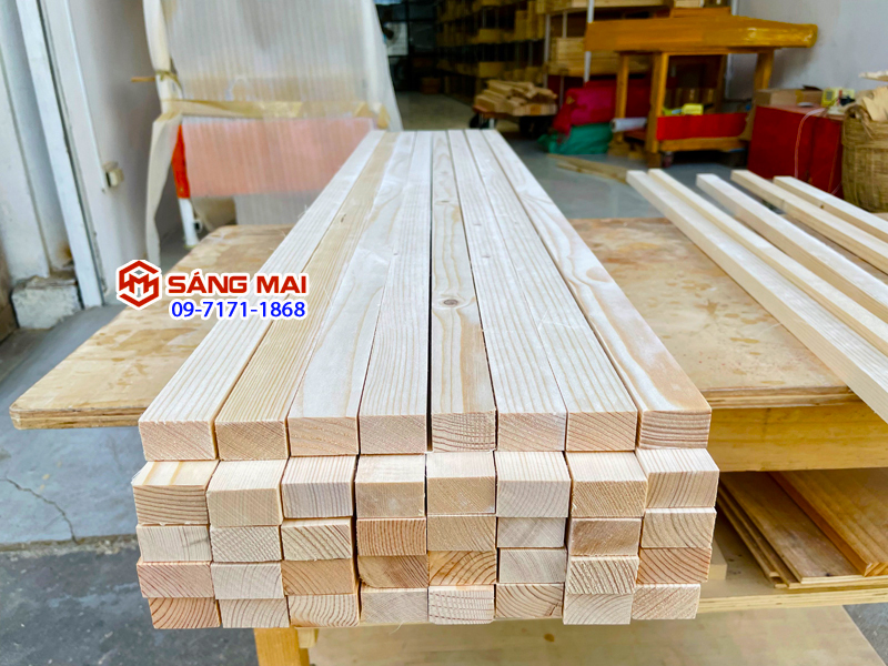 Thanh gỗ thông 2cm x 3cm x dài 1m + láng mịn 4 mặt