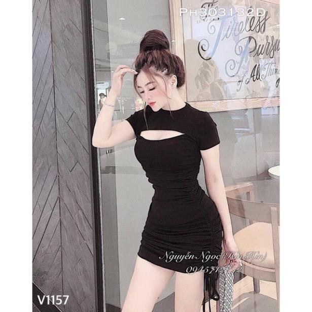 Váy body khoét ngực rút dây 2 bên hông chất tăm
