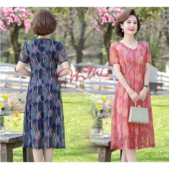Váy Đầm trung niên nữ cho mẹ phối hoa cao cấp V81d- Áo đầm kiểu thời trang dự tiệc dạ hội đẹp cho người lớn tuổi Bigsize