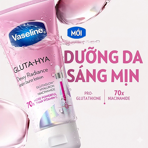 Sữa dưỡng thể ban đêm Vaseline Gluta-Hya Serum Burst Lotion Dewy Radiance (300ml) - Hàng chính hãng