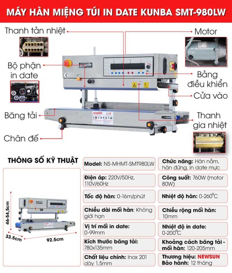 Máy hàn miệng túi in date Kunba SMT-980LW (điện tử) NEWSUN - Năng suất, chuyên nghiệp, hiệu quả - Hàng chính hãng