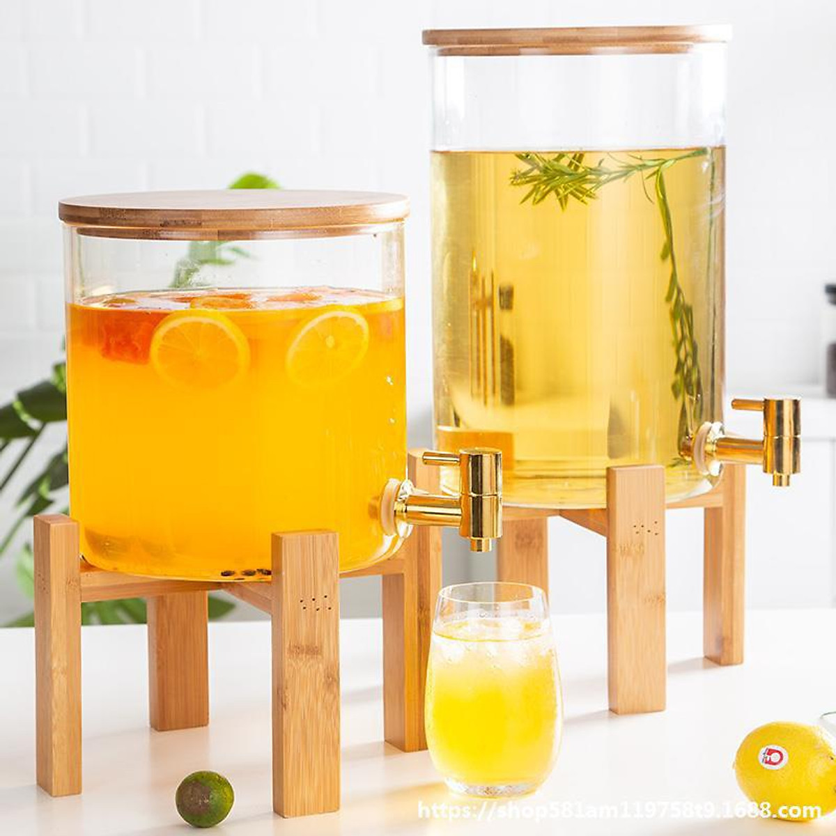 BÌNH THỦY TINH ĐẾ GỖ ĐỰNG NƯỚC HOA QUẢ 11L