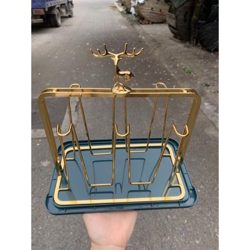 Khay Úp Cốc NẮP HÌNH HƯƠU Trang Trí Decor Mạ Vàng Cực Sang