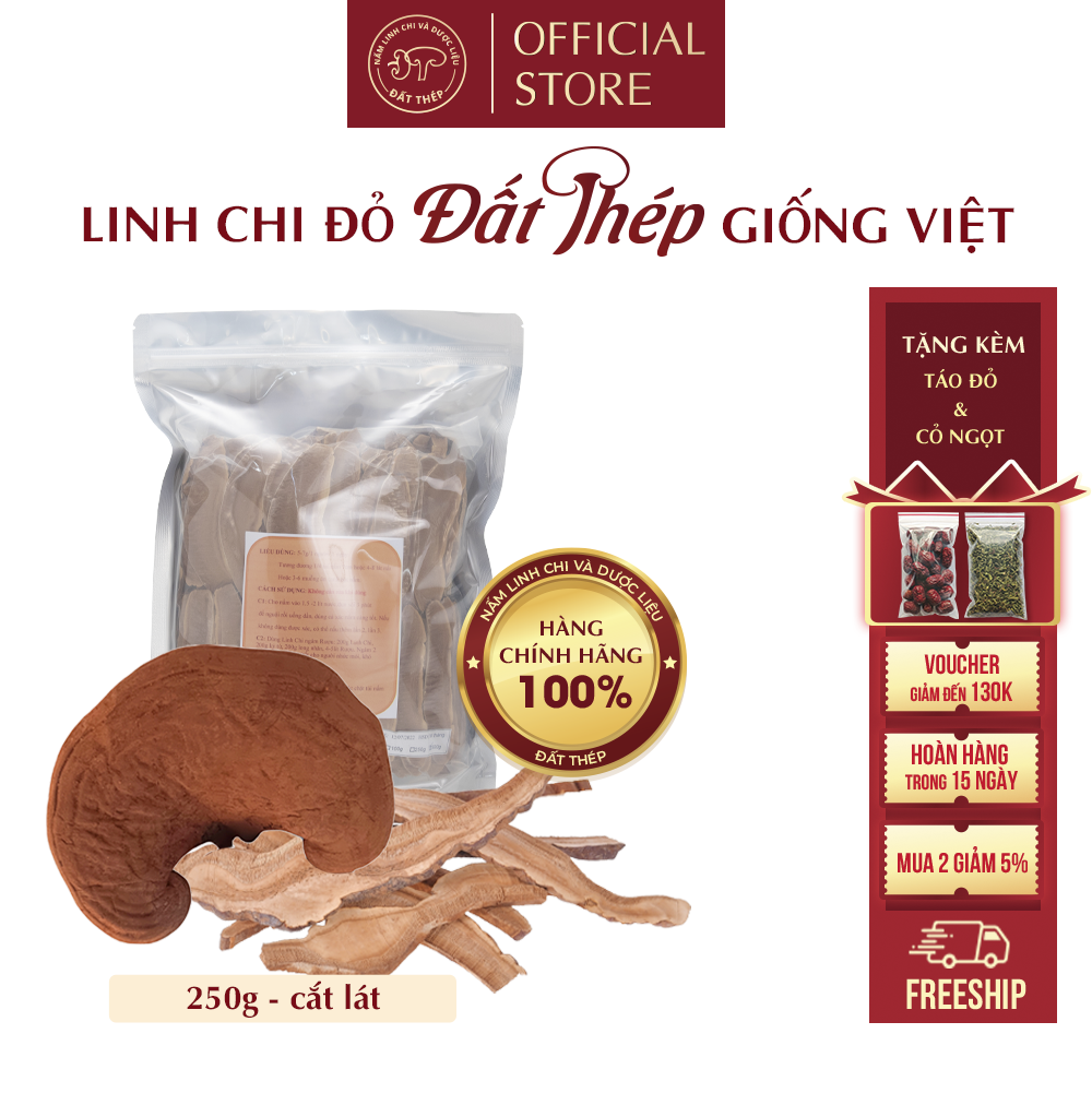 Nấm Linh Chi Đỏ Đất Thép Giống Việt 250g - Giải độc gan - Ổn định đường huyết