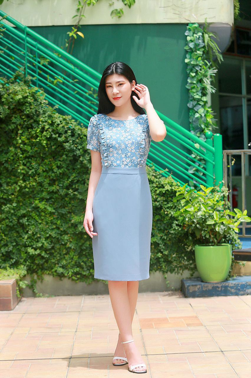 Đầm công sở phối hoa nữ cao cấp EV06