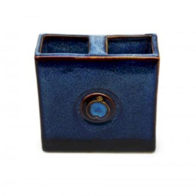 Lọ hoa dẹt 2 lỗ S1  Đông Gia-màu men hỏa biến  tự nhiên Xanh sóng biển  8094 Largle squared vase for table or wall
