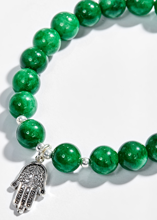 Vòng Tay Đá Cẩm Thạch Phối Bàn Tay Hamsa Bạc