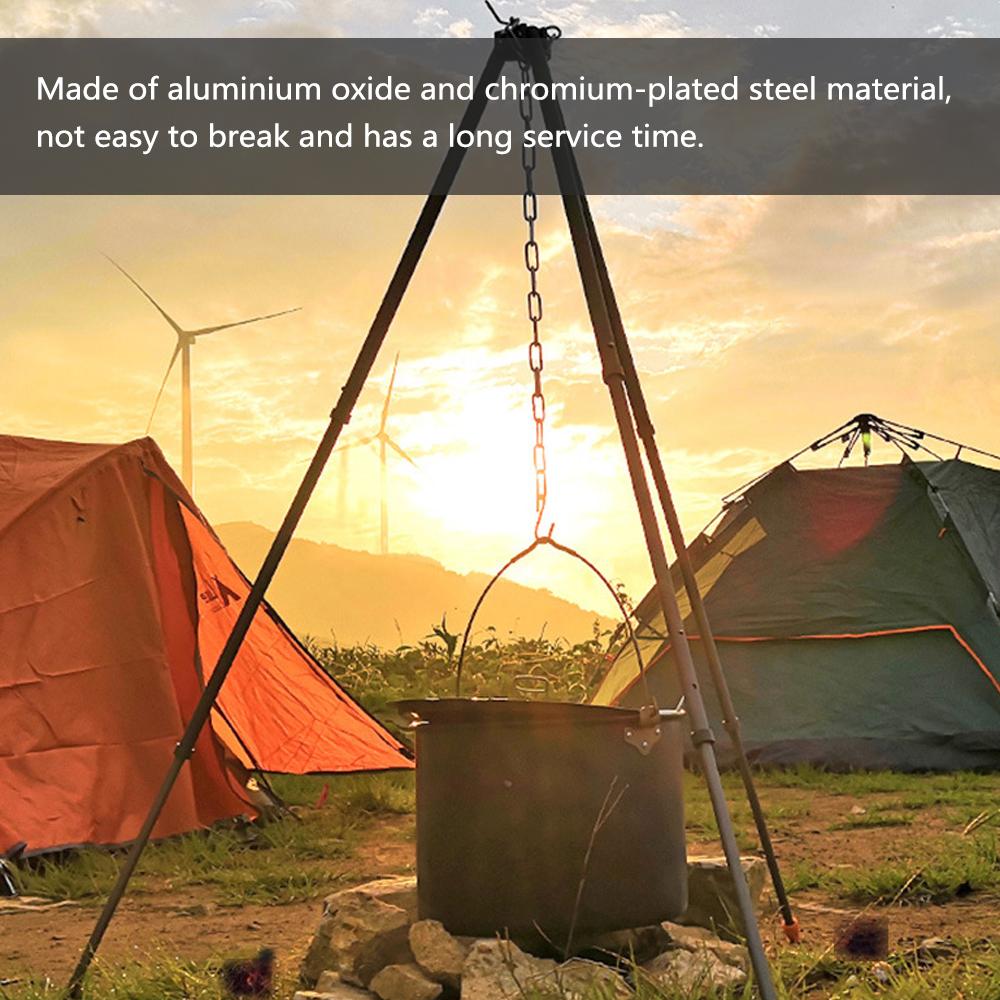 Outdoor Fire Pit Tripod Portable Length Adjustable for Campfire Camping Cooking Outdoor Cooking Equipment