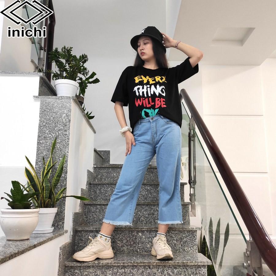 Quần Jean Ống Rộng Nữ Q684 Cạp Lưng Dáng Xuông Lửng Cao Màu Xanh INICHI