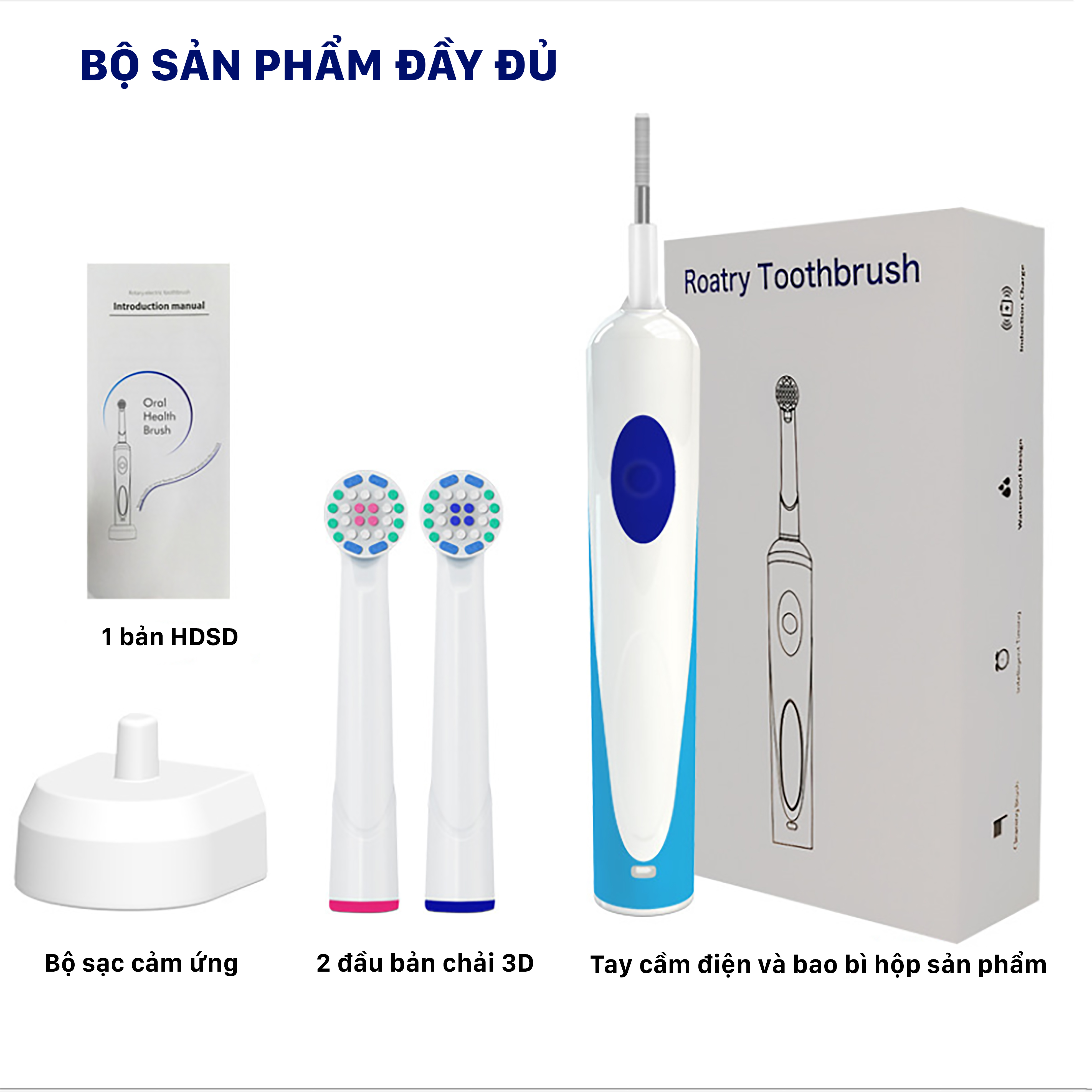 Bàn chải điện xoay tròn Roatry Toohbrush Giúp Giảm TÌnh Trạng Mòn Cổ Răng