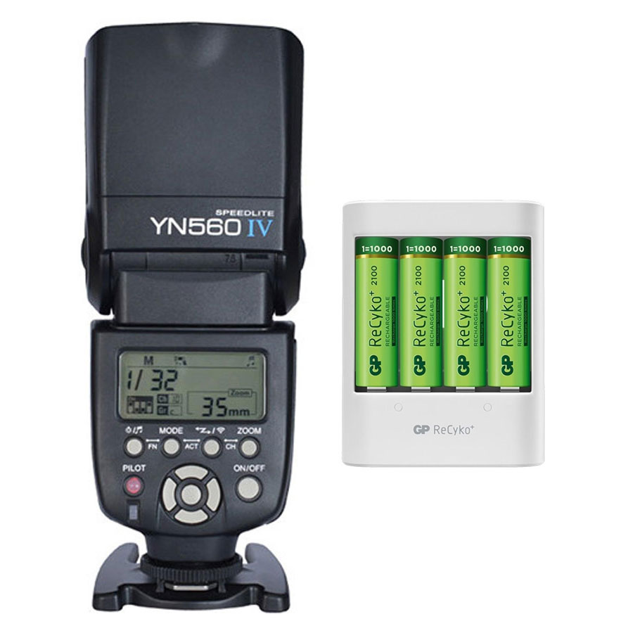 Combo Đèn Flash Yongnuo YN560 IV + Bộ 04 Viên Pin  &amp;amp; 01 Sạc GP (Japan) - Hàng Nhập Khẩu