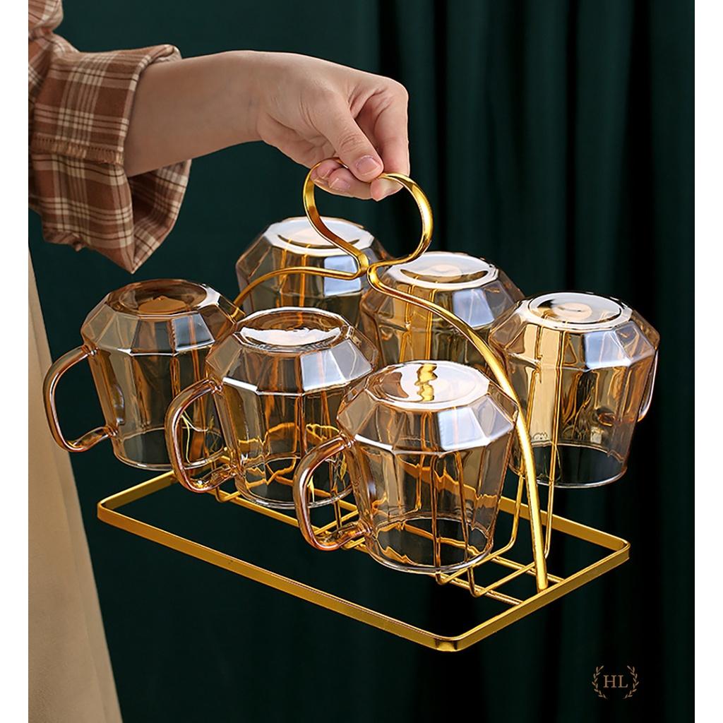 Bình cốc thuỷ tinh phong cách NORDIC THÁP HỔ PHÁCH | SET BÌNH LY THỦY TINH CHỊU NHIỆT BOROSILICATE VÀNG