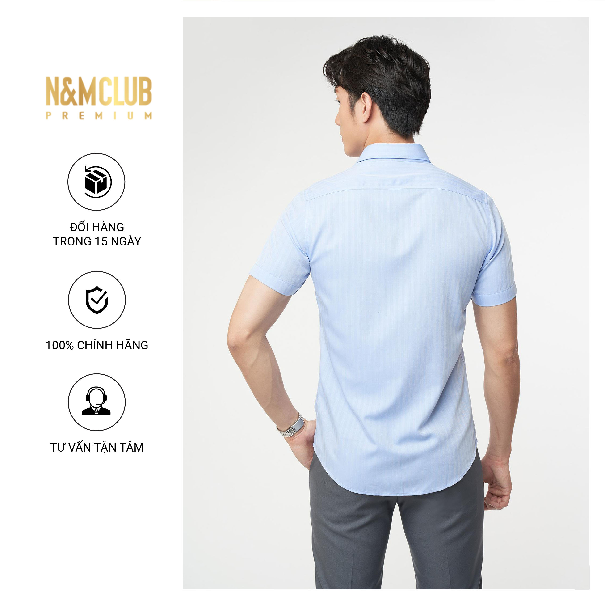 Áo Sơ Mi Nam N&amp;MCLUB Tay Ngắn màu xanh da trời mã 2104019