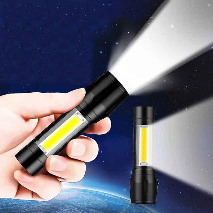 Đèn pin mini siêu sáng bỏ túi 2in1 có zoom xa gần kèm hộp đựng- Hàng chính hãng