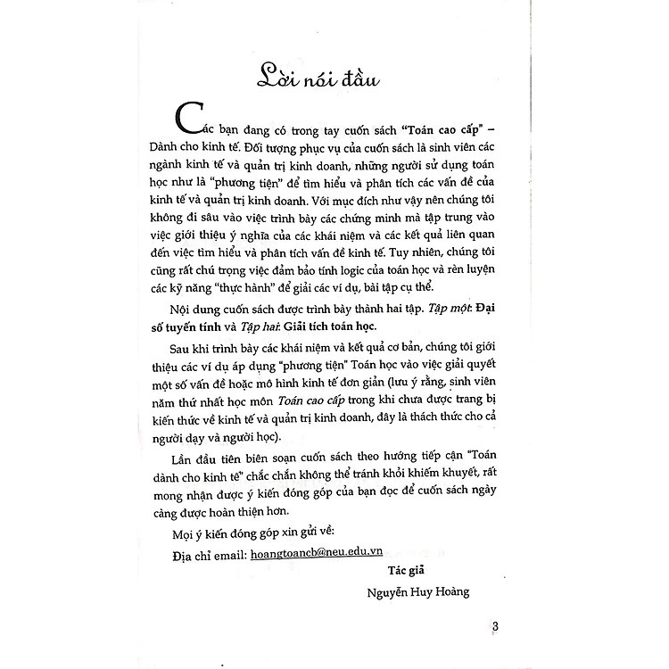 Sách - Toán Cao Cấp - Tập 1: Đại Số Tuyến Tính (Dùng Cho Sinh Viên Các Ngành Kinh Tế Và Quản Trị Kinh Doanh) (DN)