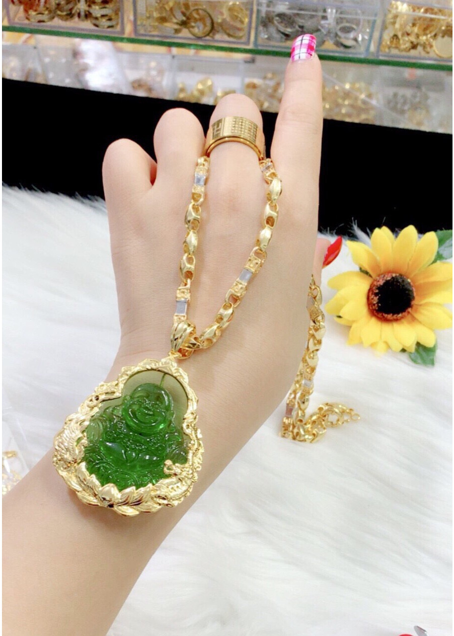 Dây chuyền nam mặt phật cẩm thạch mạ vàng 24k