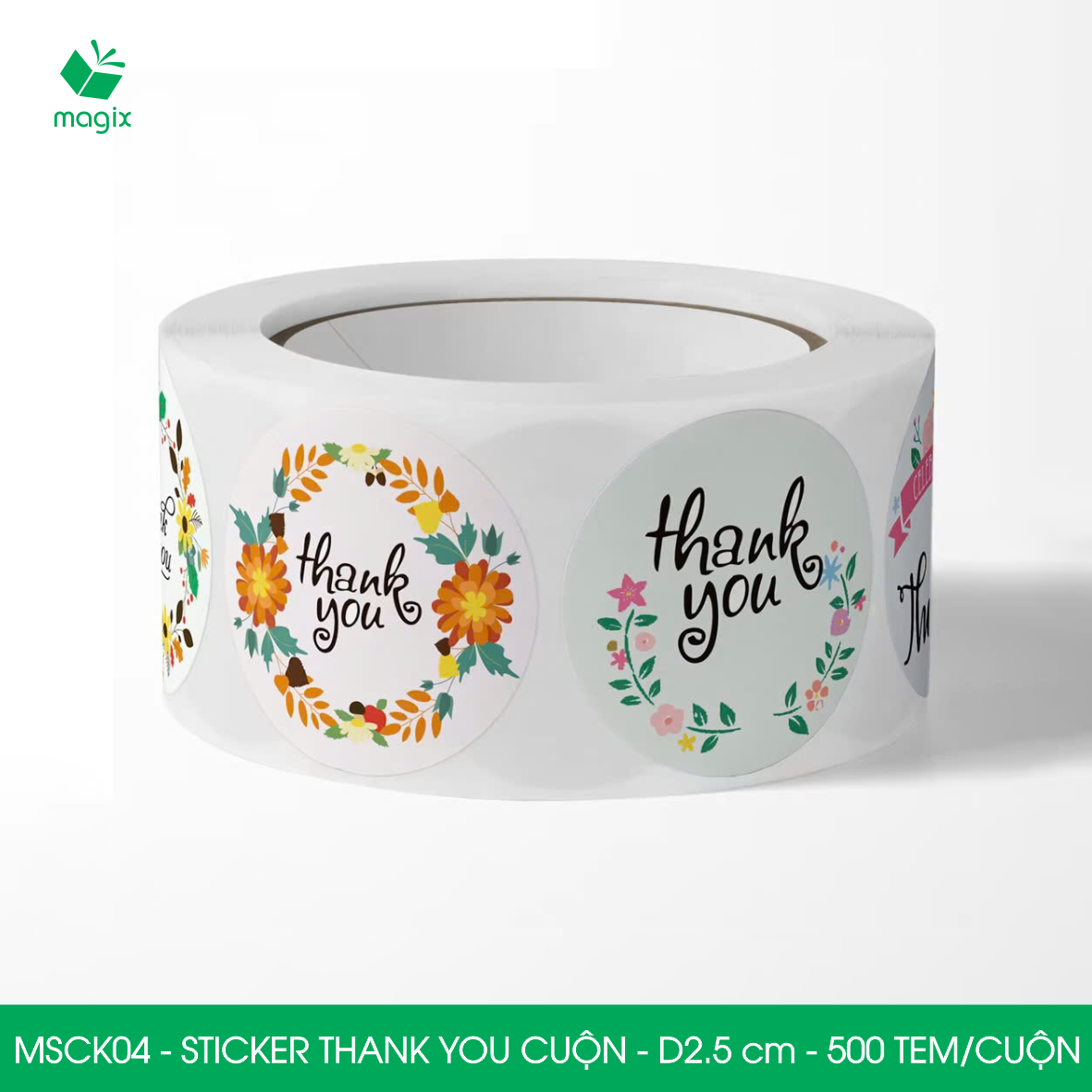 MSCK04 - D2.5 cm - Cuộn 500 sticker thank you tròn, nhãn dán thank you, tem dán cảm ơn