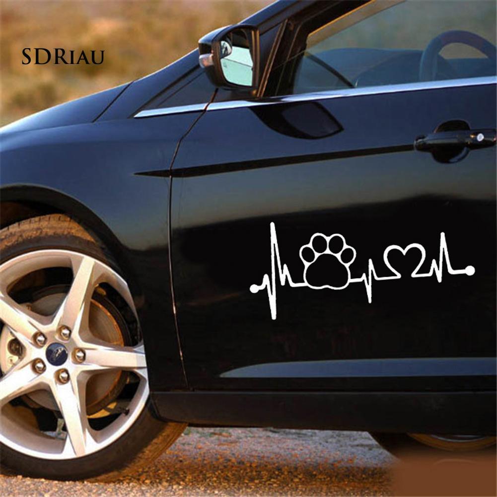 Decal Trang Trí Thân Xe Hình Dấu Chân Cún Và Nhịp Tim Sáng Tạo