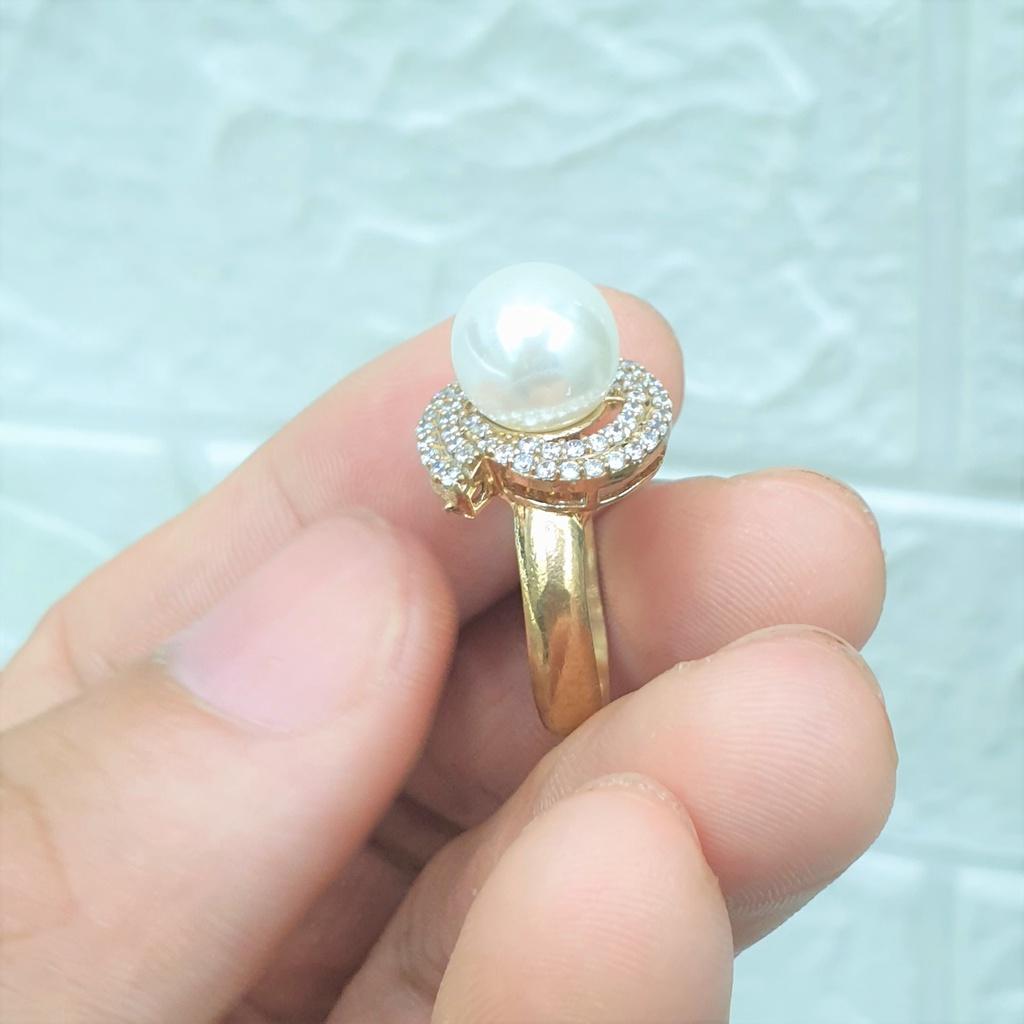 Nhẫn Đính Trai Xoàn Cắt Cao Cấp- Nhẫn nữ dùng lâu dài tắm rửa thoải mái không phai