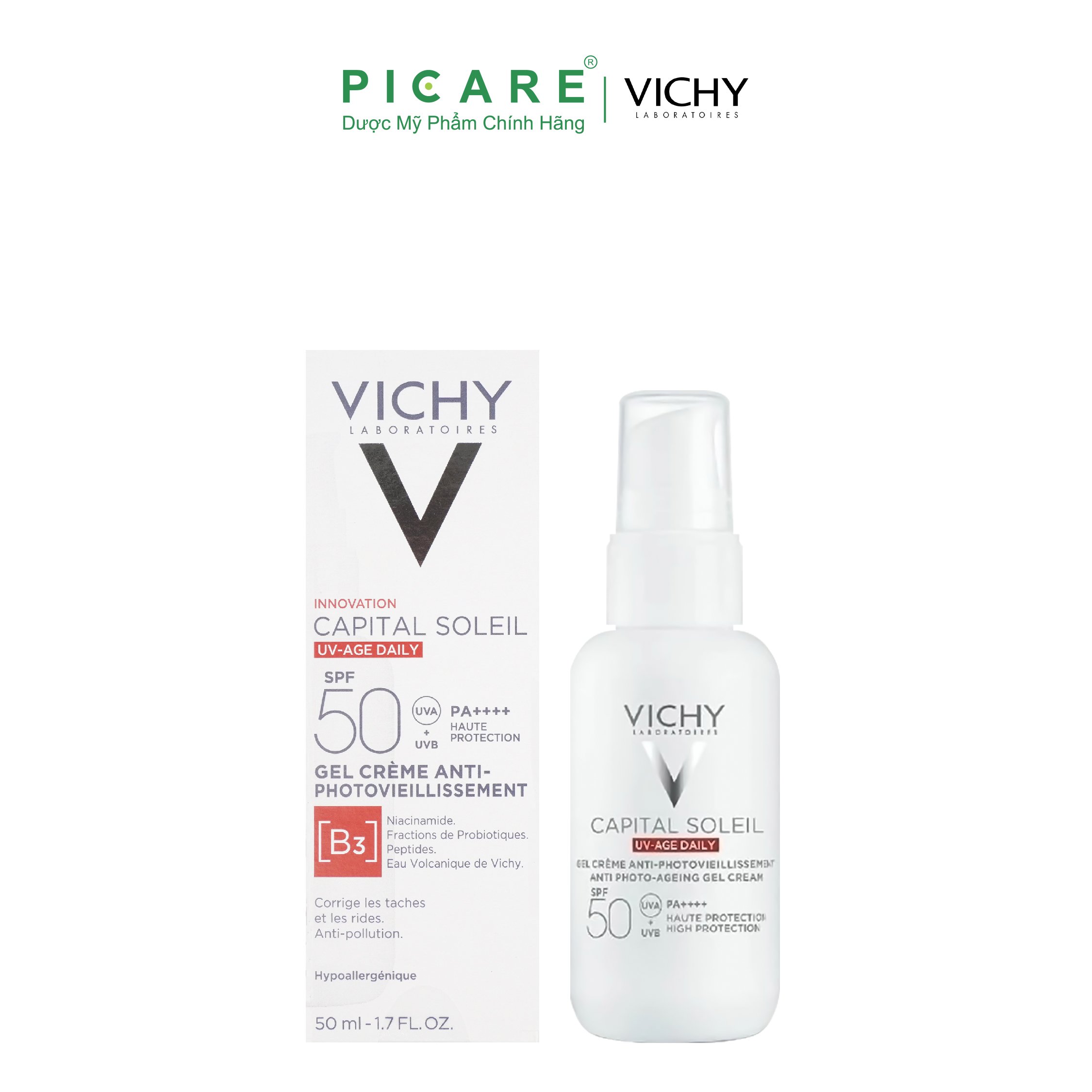 Gel Chống Nắng Bảo Vệ Da, Ngừa Thâm Nám Vichy Capital Soleil UV Age Daily SPF50 50ml