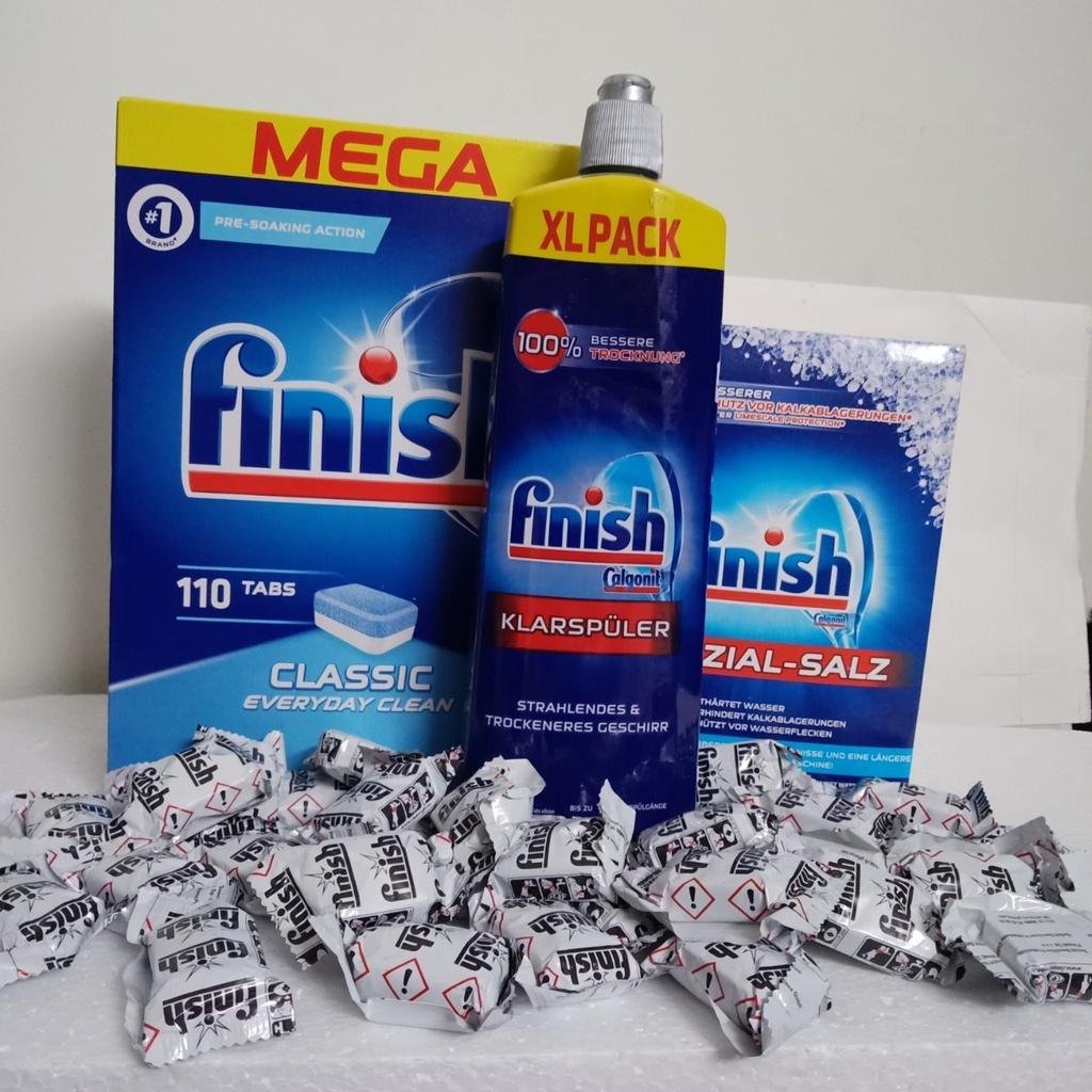 Combo 110 viên Finish+1.2kg muối rửa bát Finish+Nước làm Bóng Finish 750ml dùng cho máy rửa bát chén