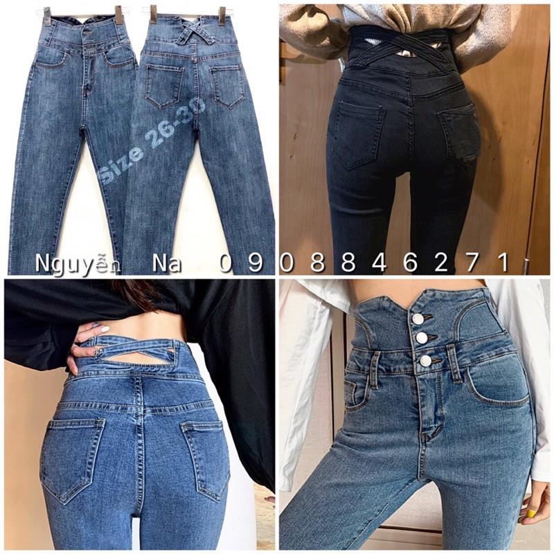 QUẦN JEANS LƯNG CAO ĐAN CHÉO CHỮ X LƯNG- ảnh thật treo chụp nhé