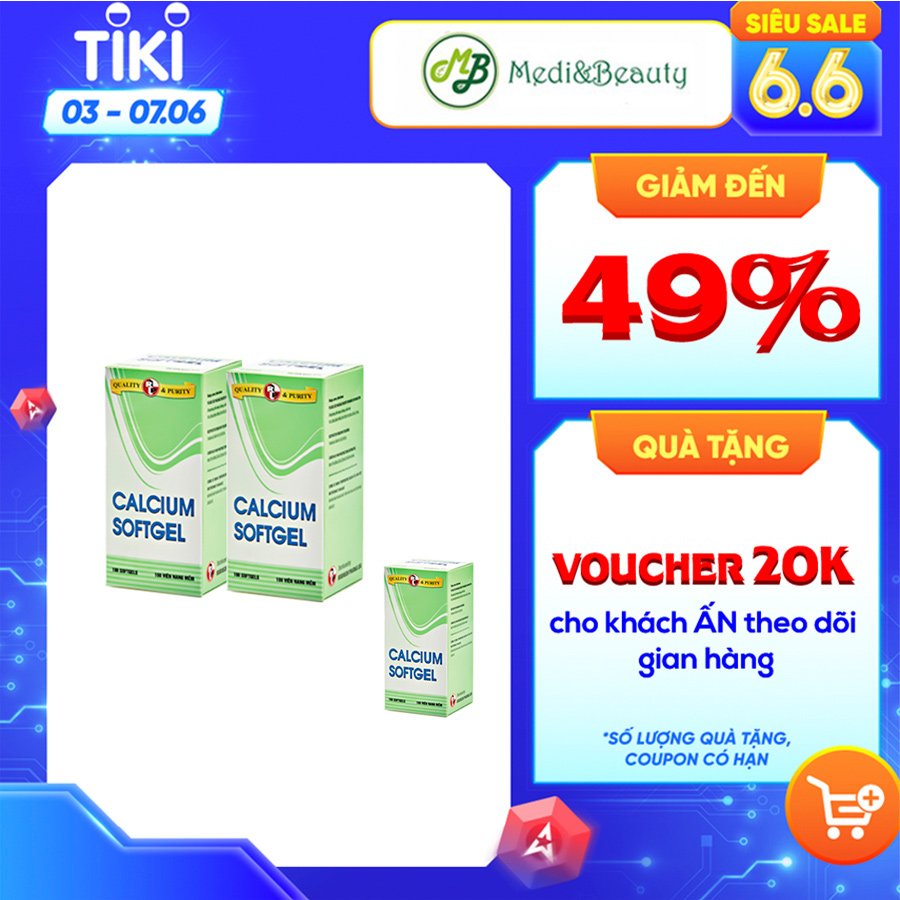 COMBO 2 CHAI TPCN  bổ sung Calcium (canxi) và Vitamin D3- CALCIUM SOFTGEL – phòng ngừa loãng xương, giúp xương chắc khoẻ- Chai 100 viên TẶNG 1 CHAI