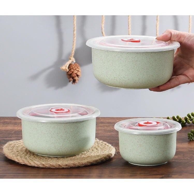 BỘ 3 HỘP ĐỰNG THỰC PHẨM THỨC ĂN LÚA MẠCH CÓ NẮP ĐẬY HÍT CHÂN KHÔNG AN TOÀN SỨC KHỎE CÓ THỂ SỬ DỤNG TRONG LÒ VI SÓNG