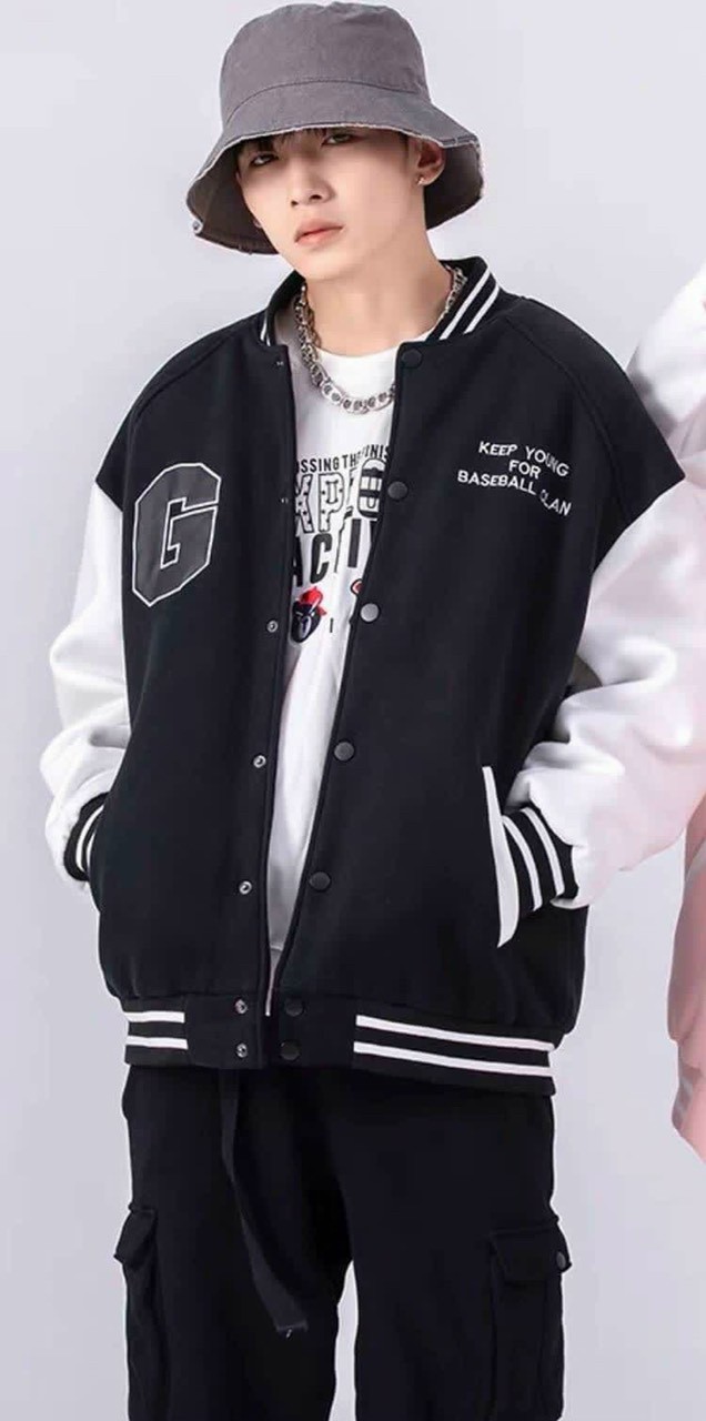 Áo Khoác Hoodie Bóng Chày Nút Bấm 2 Màu Trắng- Đen, ÁO KHOÁC BOMBER BÓNG CHÀY FORM RỘNG CHO GIỚI TRẺ CỰC CHẤT, Áo Khoác Bomber Jacket Nam Nữ Unisex Varsity Cardigan Họa Tiết Chữ G, áo cadigan chữ G