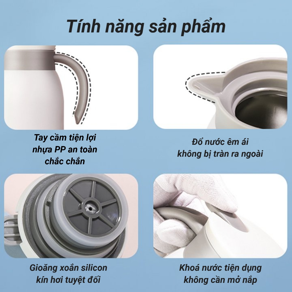 Bình Nước Giữ Nhiệt, Ấm Pha Trà 2 Lớp Cách Nhiệt Inox 304 Không Gỉ Dung Tích 880ml BGN21